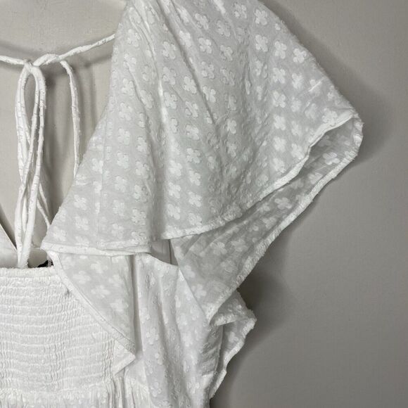 MADEWELL Midi Dress Women 8 Tie-Back Tiered NEW White V-Neck NQ594 - Picture 9 of 13